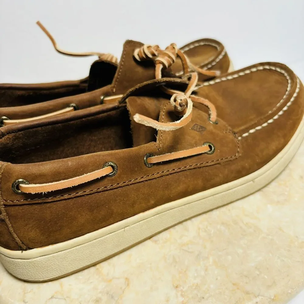 Sperry Boys Sz 4.5W Sperry Cup II Brown Leather Boat Shoes‎